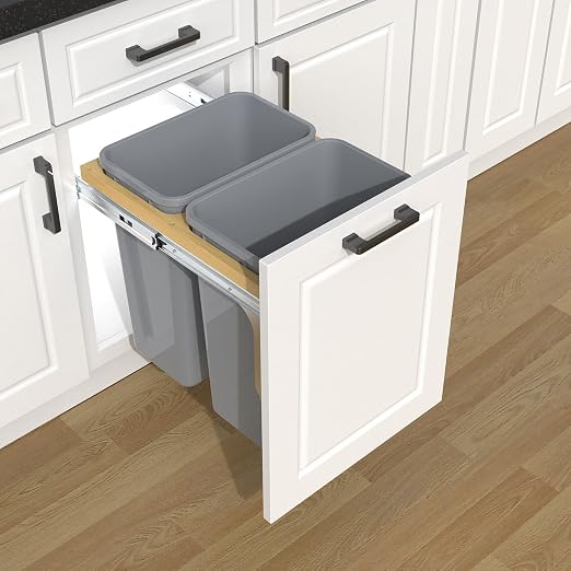 Double Pull Out Under Cabinet Trash Can 35 Qt Garbage Bin - Image 4
