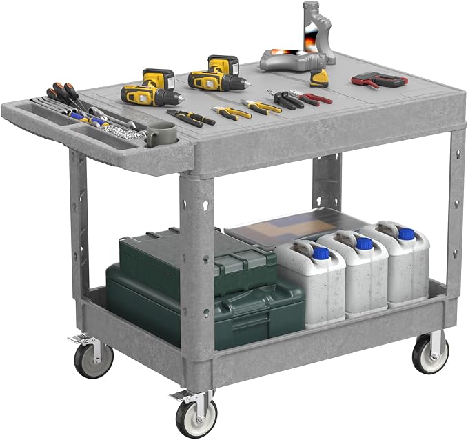 Large Garage Flat Top Utility Cart, Heavy Duty 2 Shelf Tool Cart Service Cart by Maemttes