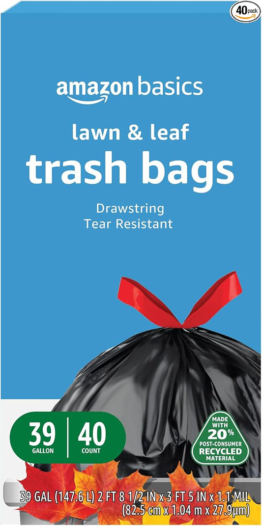 Amazon Basics 39 Gallon Lawn & Leaf Heavy Duty Drawstring Trash Bags, 20% Post by AmazonBasics