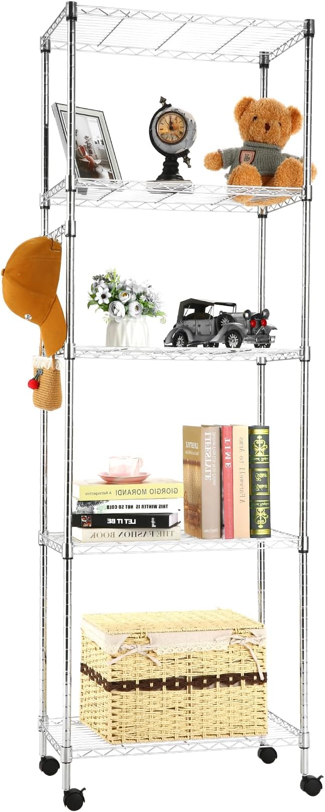 Himimi 5-Tier Storage Shelf Wire Shelving Unit on Wheels Heavy Duty Metal
