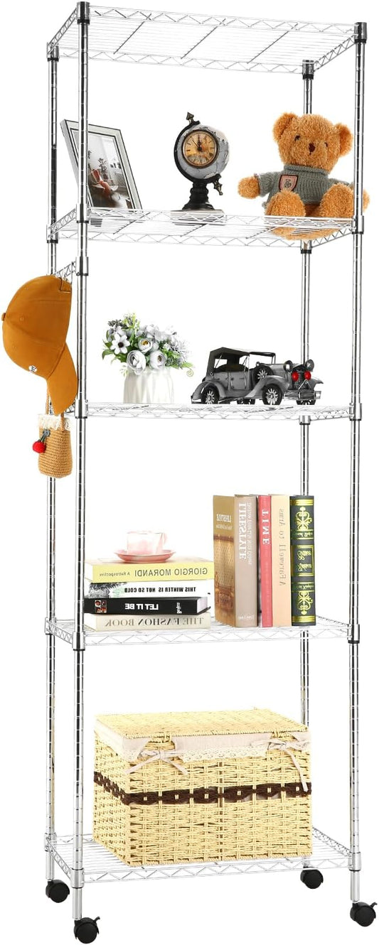 Himimi 5-Tier Storage Shelf Wire Shelving Unit on Wheels Heavy Duty Metal by Himimi