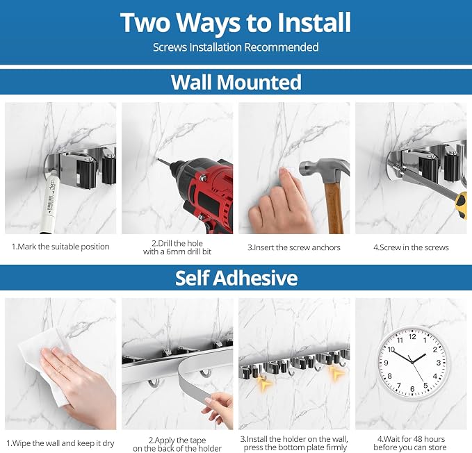 2 Pack Broom Holder Wall Mount Mop and Broom Hanger Broom Organizer Storage - Image 5