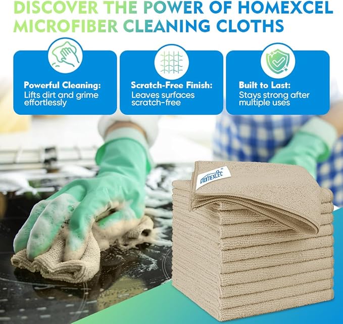 HOMEXCEL Microfiber Cleaning Cloth 20 Pack 11.5 x 11.5 inch Microfiber Towels - Image 2
