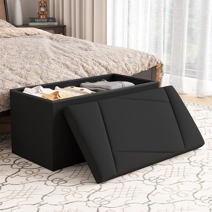 Folding Storage Ottoman Bench, 30 Inches Storage Chest, End of Bed Bench - Image 2