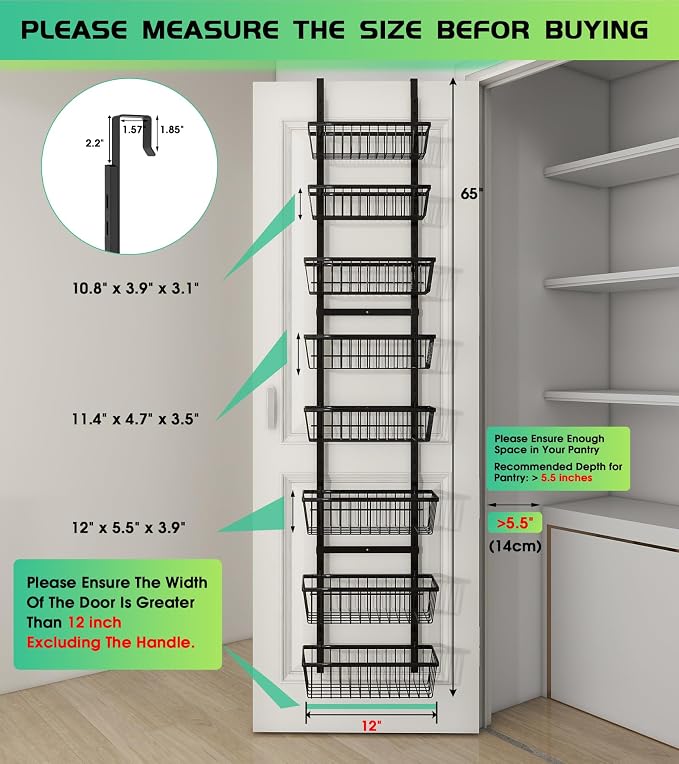 12 Inch Wide Narrow Over The Door Pantry Organizer, Pantry Organization and - Image 2