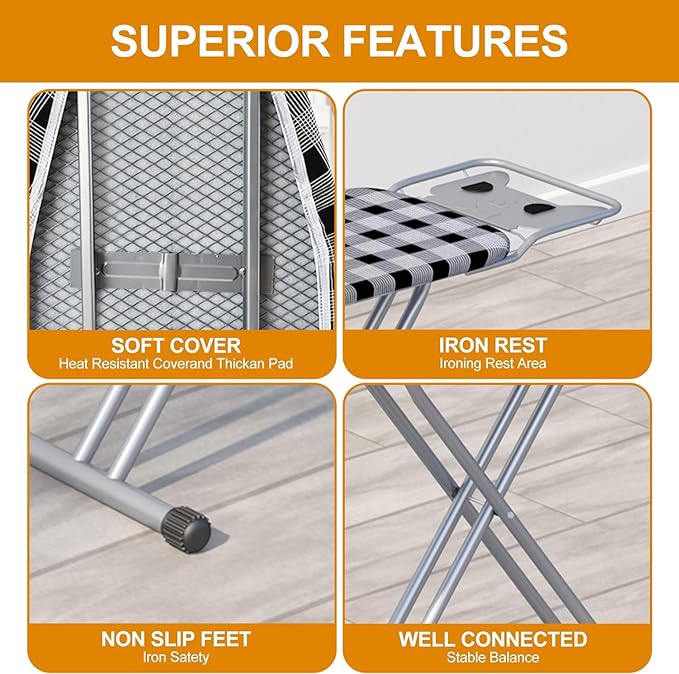 Ironing Board 13" X 43" W/Extra Thick Heavy Duty Padded Cover, Height Adjustable - Image 2