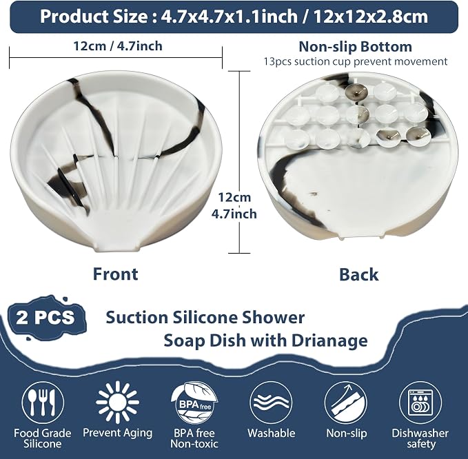 Self Draining Soap Dish, Silicone Suction Cup Soap Holder Tray Savers Container - Image 3