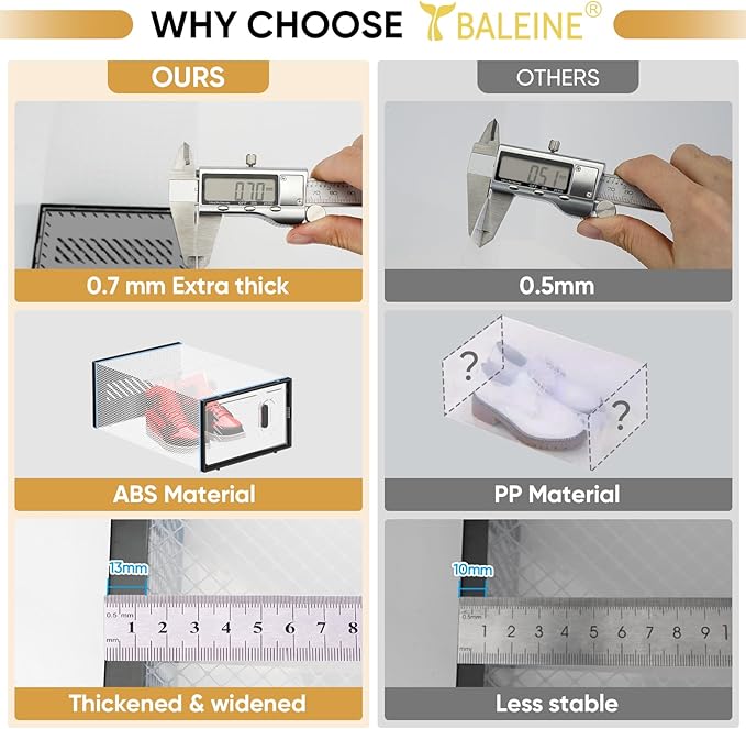 BALEINE 12 Pack Stackable Shoe Storage Boxes Fit Size 9, Thickened Clear Shoe - Image 5