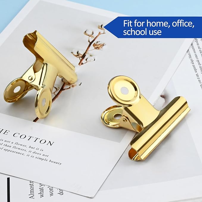 10 Pack Large Metal Hinge Clips 2.5 Inches Bull Hinge Paper Clips Gold Bulldog - Image 7