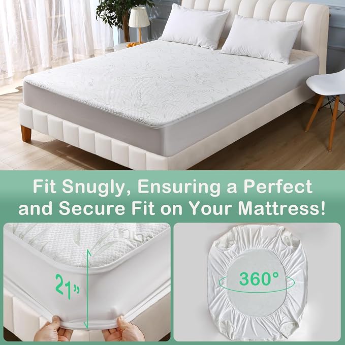 Queen Mattress Protector Waterproof Mattress Pad Washable Bamboo Rayon Mattress - Image 5