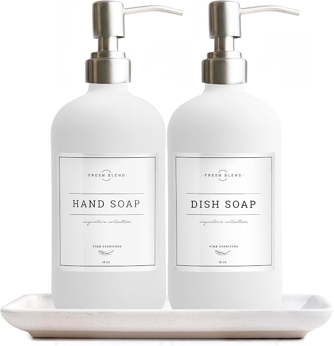 Vine Creations Glass Soap Dispenser, 2 Pack Kitchen Soap Dispenser Set by VineCreations