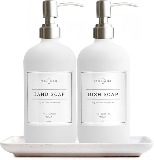 Vine Creations Glass Soap Dispenser, 2 Pack Kitchen Soap Dispenser Set by VineCreations