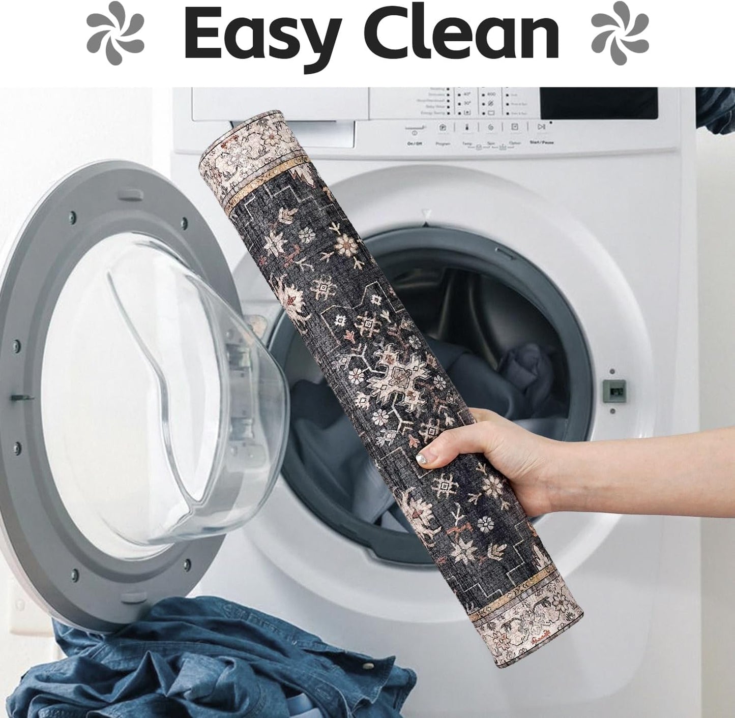 Thin Bath Mats for Bathroom Under Door, Vintage Boho Bathroom Rugs Non Slip with Rubber Backing, Quick Dry Washable Cute Small Bath Rug for Shower, Tub, Sink Floor, Black,1'5"x2'3"