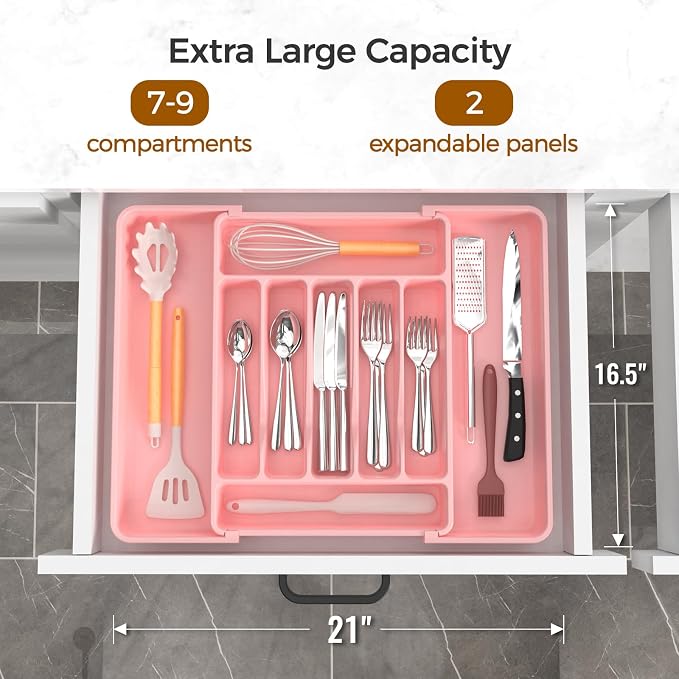 Extra Large Expandable Silverware Organizer, BPA-Free Food-Safe Cutlery - Image 2