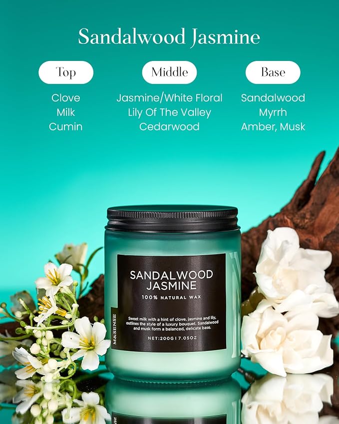 M&SENSE Sandalwood Jasmine Scented Candles, Natural Soy Wax Best Smelling - Image 2
