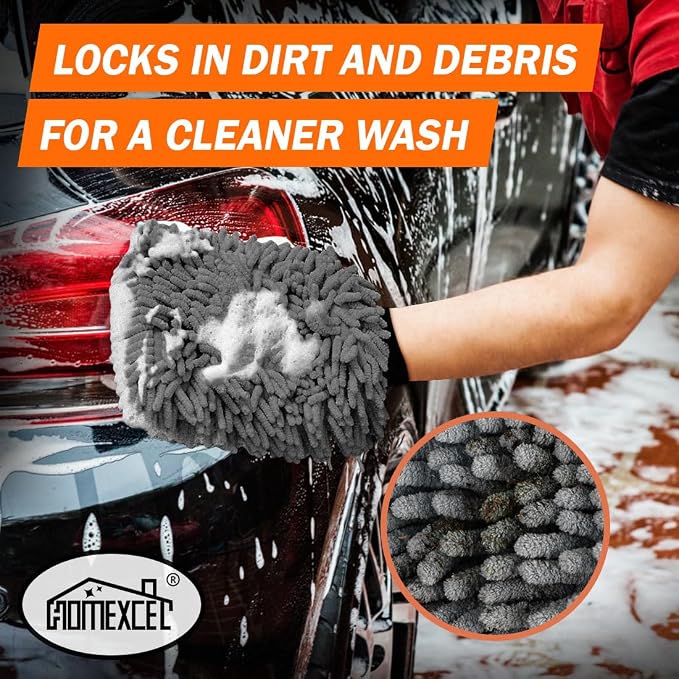 HOMEXCEL Car Wash Mitt, 2PK Chenille Microfiber Wash Mitt, Scratch-Free & - Image 3