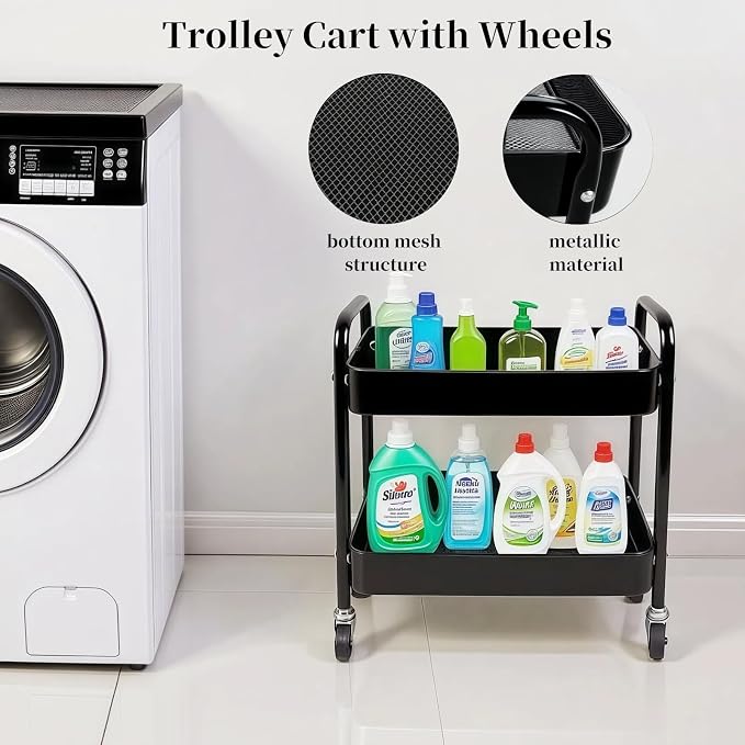 2 Tier Rolling Cart with Wheels - Image 3