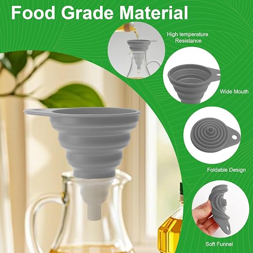 Kitchen Funnel Set, Food Grade Foldable Small and Large Funnel, Silicone - Image 5