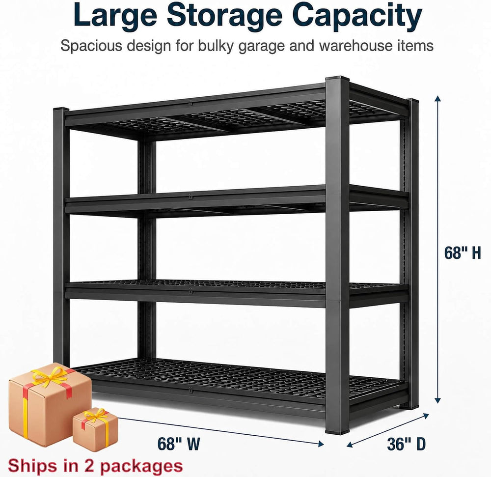 Tote Storage Rack, Garage Shelving Heavy-Duty Storage Bin Rack, 4-Tier Storag...