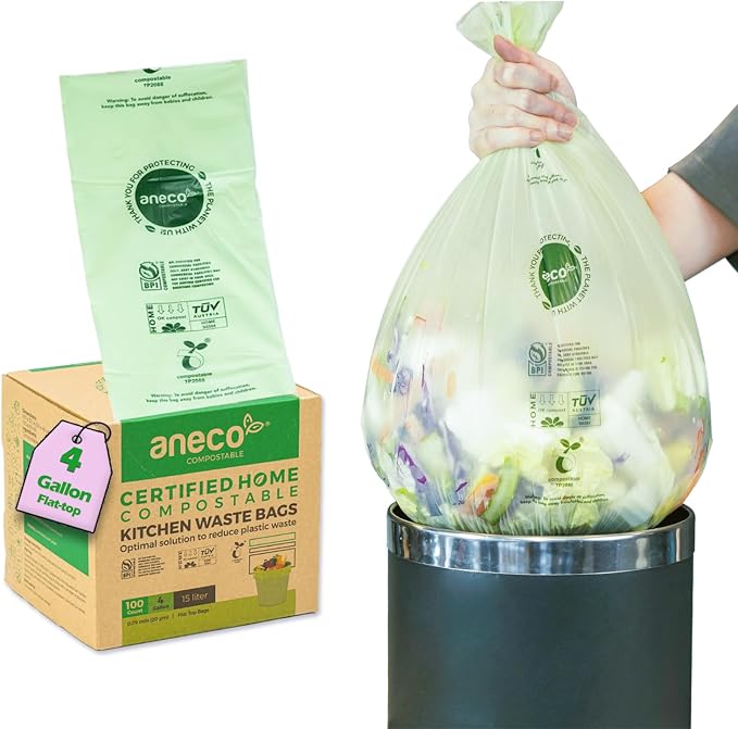 ANECO Compostable Trash Bags 4 Gallon, Extra Strong by ANECOCOMPOSTABLE