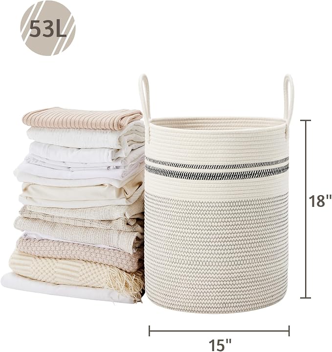 VIPOSCO Large Laundry Hamper, Tall Woven Rope Storage Basket - Image 5