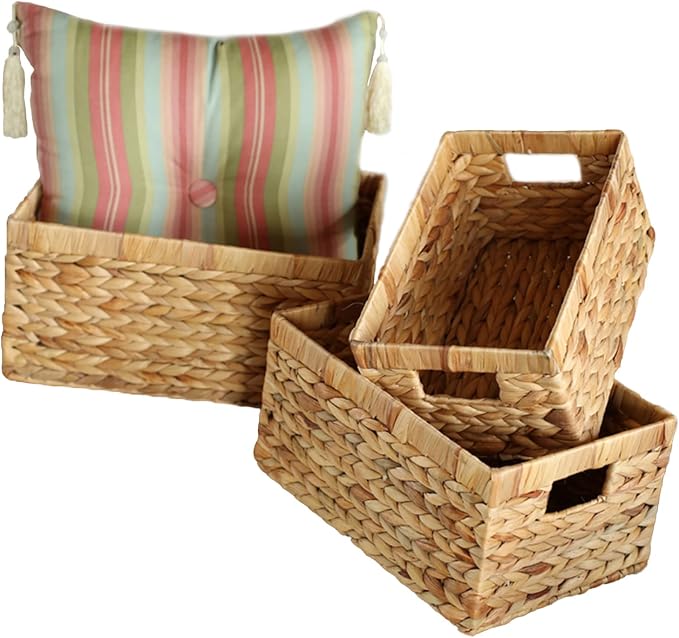 Water Hyacinth Wicker Baskets for Organizing, Rectangular Wicker Baskets - Image 3