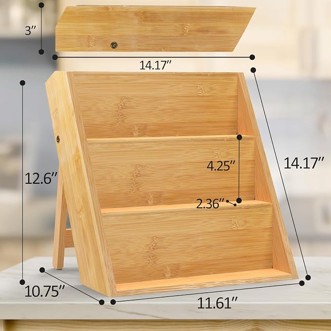 Bamboo Spice Rack Organizer for Kitchen Counter, 3 Tier Foldable Spice Shelf - Image 10
