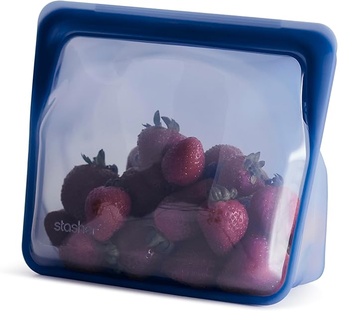 Stasher Premium Silicone Reusable Food Storage Stand-Up Mid Bag, Deep Ocean by Stasher