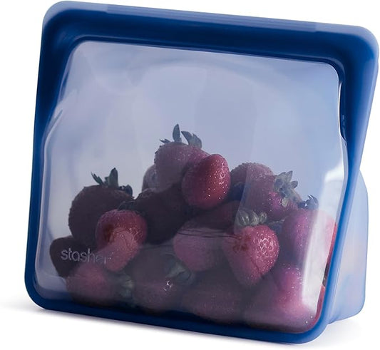 Stasher Premium Silicone Reusable Food Storage Stand-Up Mid Bag, Deep Ocean by Stasher