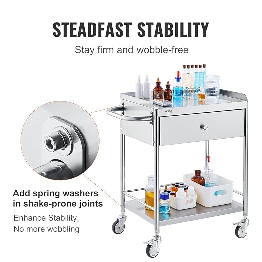 VEVOR Medical Cart, 2-Layer Stainless Steel Cart 220 lbs Weight Capacity - Image 5