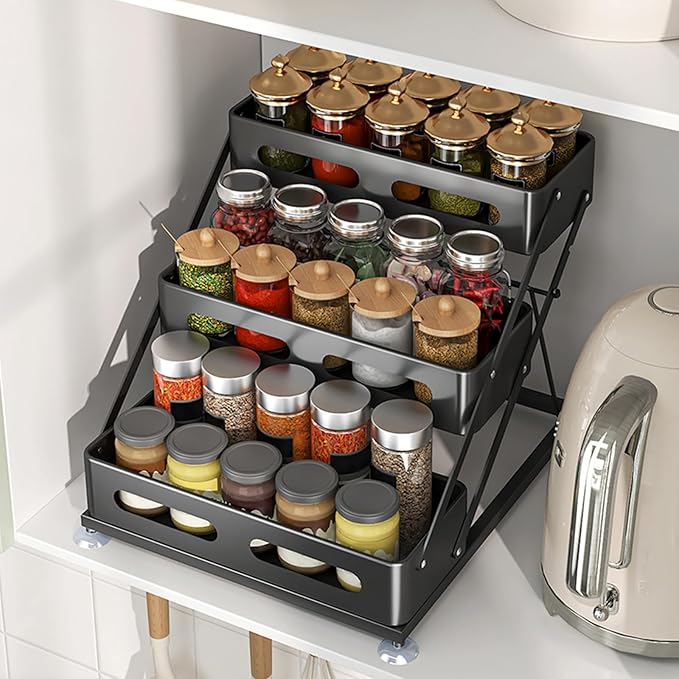 3 Tier Foldable Spice Rack for Countertop Iron Kitchen Seasoning Organizer for - Image 5