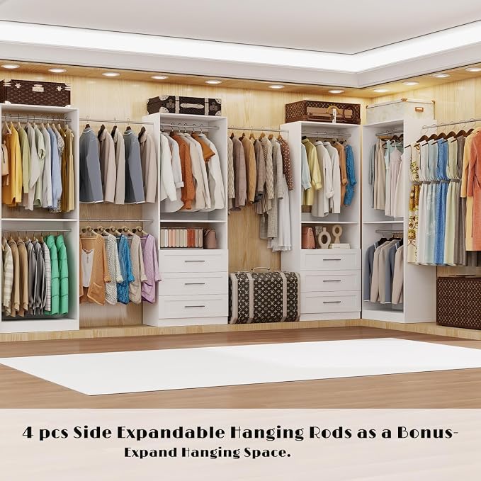 Closet System with 4 Sets, 8FT Closet Organizer Systems with 6 Wooden Drawers & - Image 3