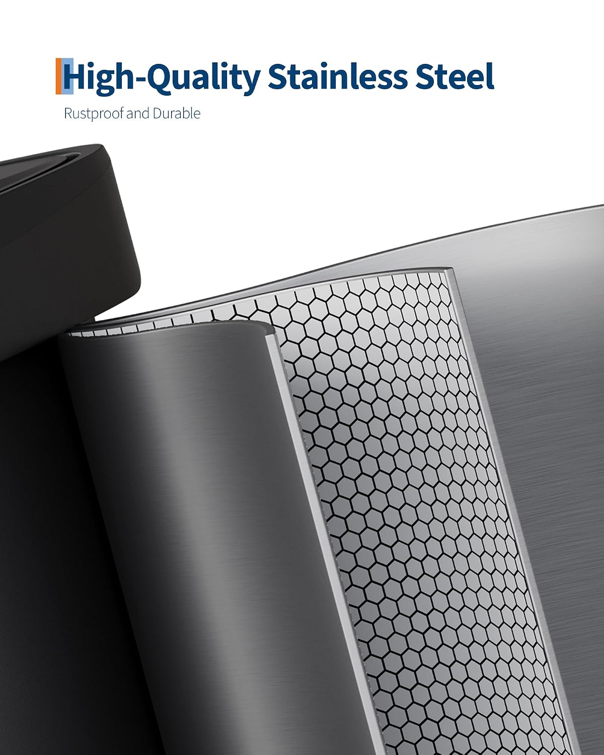Garvee 13 gal / 50 L Stainless Steel Trash Can with Lid, Large Garbage Can for Kitchen, Rustproof Step-on Kitchen Metal Trash Bin with Liner Rim, Rear Handle, Soft Close Plastic Lid, Silver