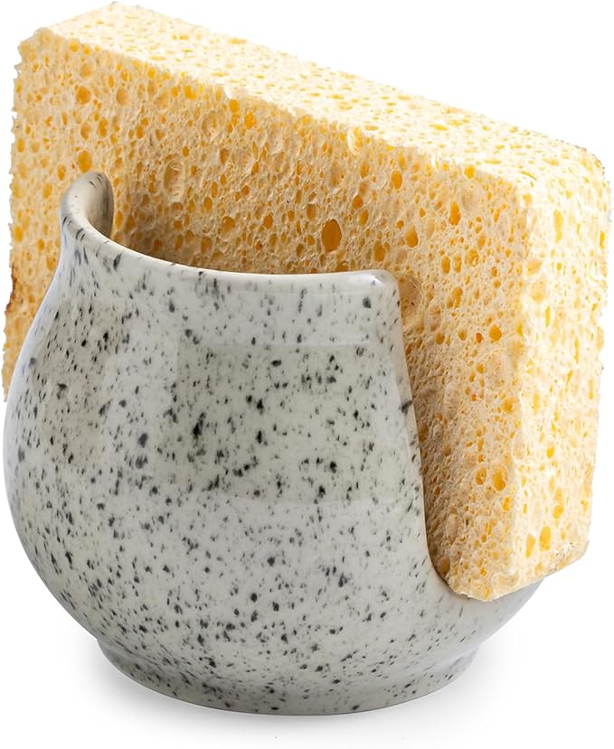Sponge Holder for Kitchen Sink, Ceramic Dish Sponge Dish Rack Scrubby Caddy by LAUCHUH