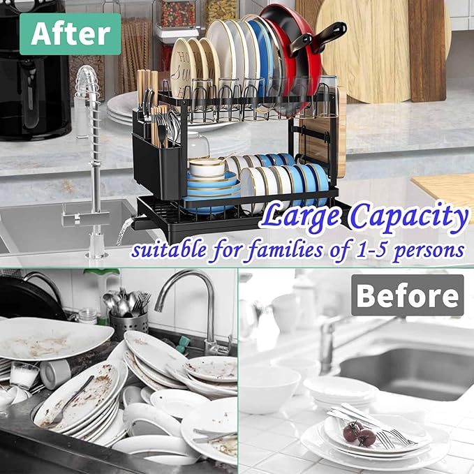 Dish Drying Rack, 2 Tier Large Dish Drying Rack - Image 4