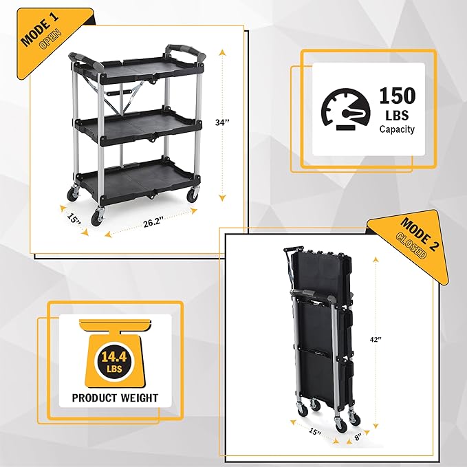 Olympia Tools 85-188 Pack-N-Roll Folding Collapsible Service Cart, 150LB - Image 3