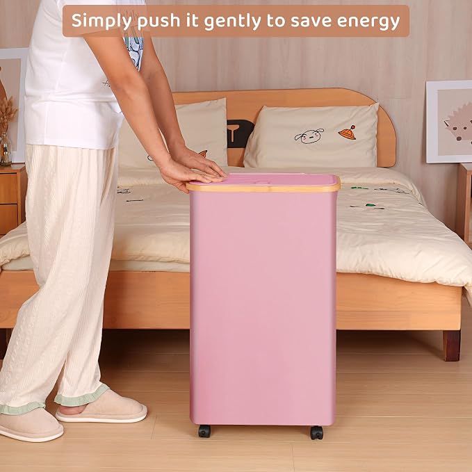 60L Slim Laundry Basket with Wheels, Narrow Hampers - Image 3