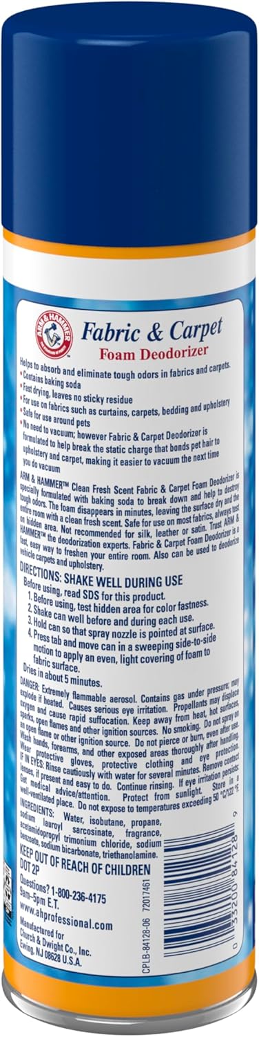 Arm and Hammer Fabric and Carpet Foam Deodorizer Professional, Aerosol, Fresh Scent, 15 fl oz (Case of 8)