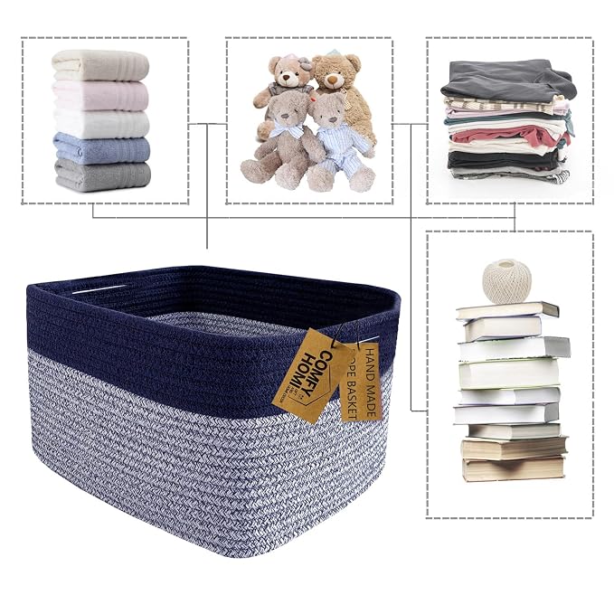 COMFY-HOMI 3PACK Rectangular Cotton Rope Basket - Image 8