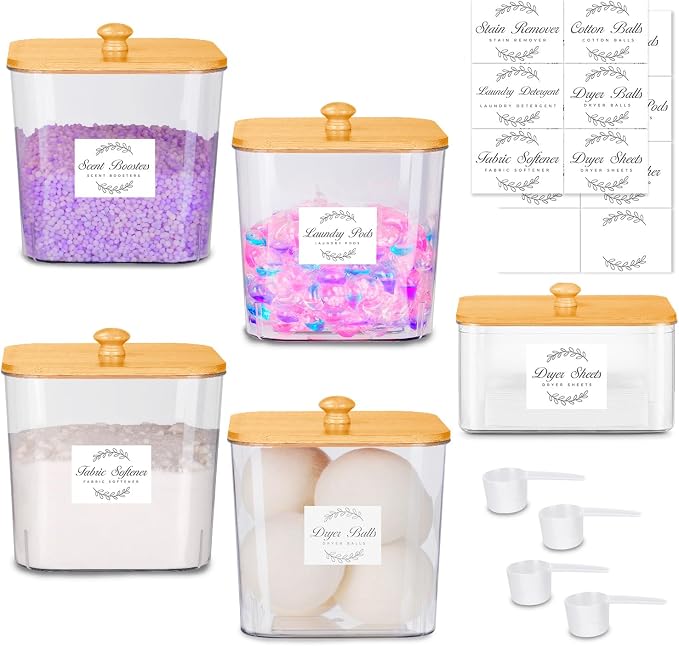 efluky 4+1 pack Laundry Pods Container & Dryer Sheet Holder Set, Laundry Pods by efluky