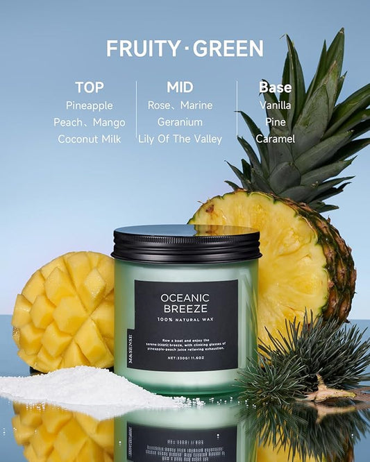 M&SENSE Candle Oceanic Breeze Scented, 11.6oz 70 Hour Long Lasting 2 Wick - Image 2
