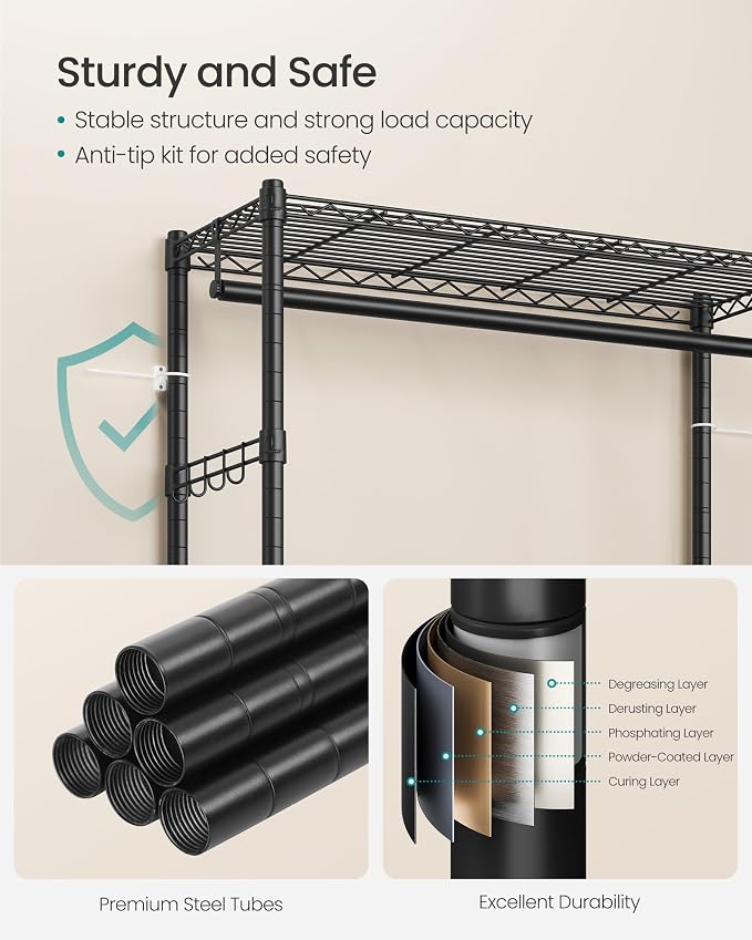 SONGMICS Heavy-Duty Rolling Clothes Rack, Garment Rack, Portable Closet - Image 5