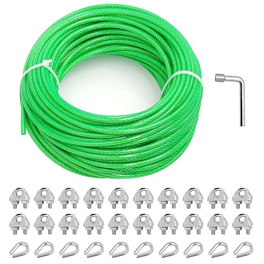3/16" Wire Rope, 100 Ft PVC Coated Wire Cable Metal Steel Cable Trellis Kit by hannger