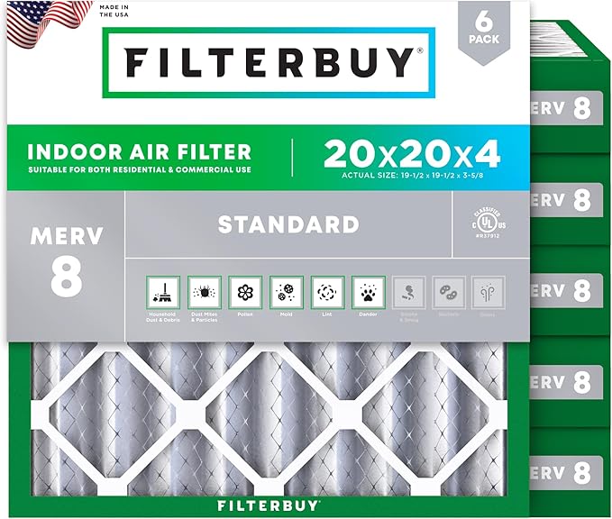 Filterbuy 20x20x4 Air Filter MERV 8 Dust Defense Replacement, Electrostatic by Filterbuy