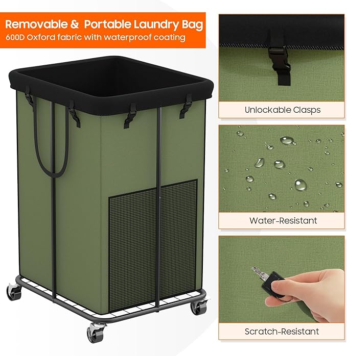 150L Laundry Hamper with Wheels, Rolling Laundry Basket with Metal Frame and - Image 6