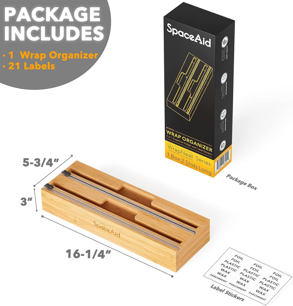 SpaceAid 2 in 1 Long Wrap Dispenser (Need 3" Deep Drawer) with Cutter, P...