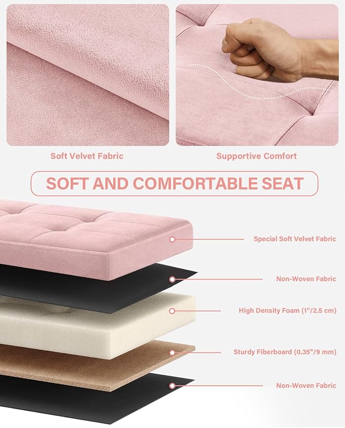 Folding Storage Ottoman, Velvet Storage Bench, Foot Stool, - Image 7