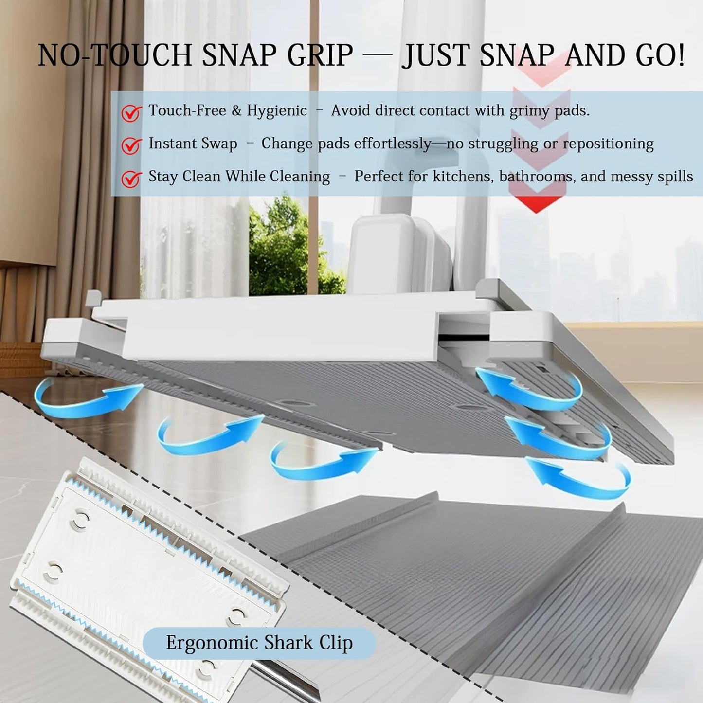 Quick Grip Mini Mop, Zero Touch MiniMop, Disposable Clip Mopstick Reusable Cloths, Retractable Gap Dust Cleaner Flat Mops with Locking Head & Sweeping Cloths (1*mop+10*Cloth)