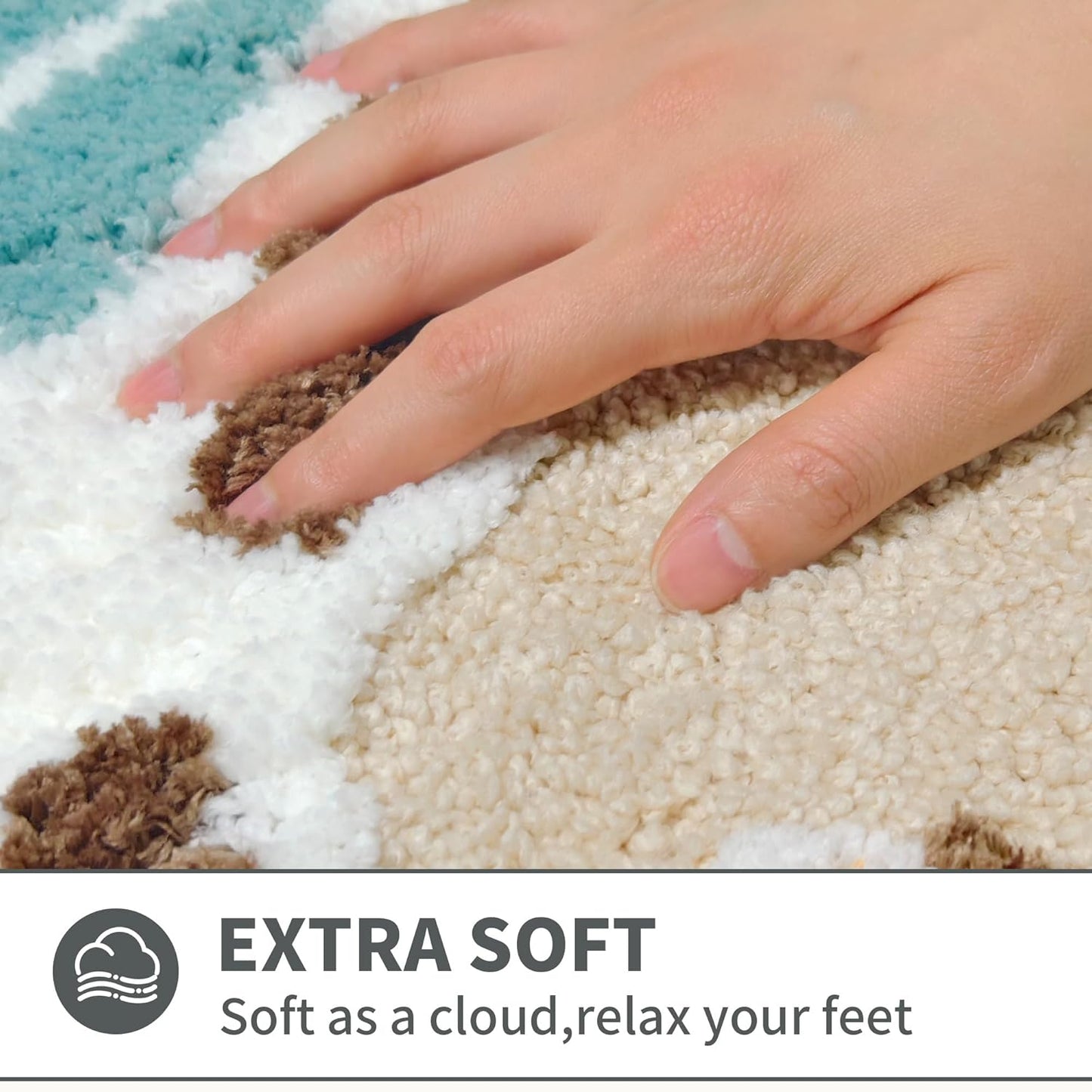 Beach Bathroom Rug 20x32 Inch, 3D Textured Coastal Ocean Wave Scalloped Bath Mat with Starfish Shell Decor, Soft Microfiber Absorbent Non-Slip Washable Bath Rug for Bathroom, Kitchen, Entryway