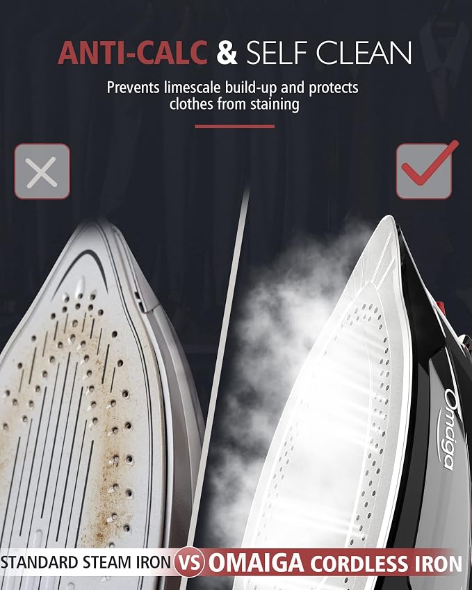 Cordless Iron for Clothes, 1500W Steam Iron Rapid Heating, Ceramic Soleplate - Image 6